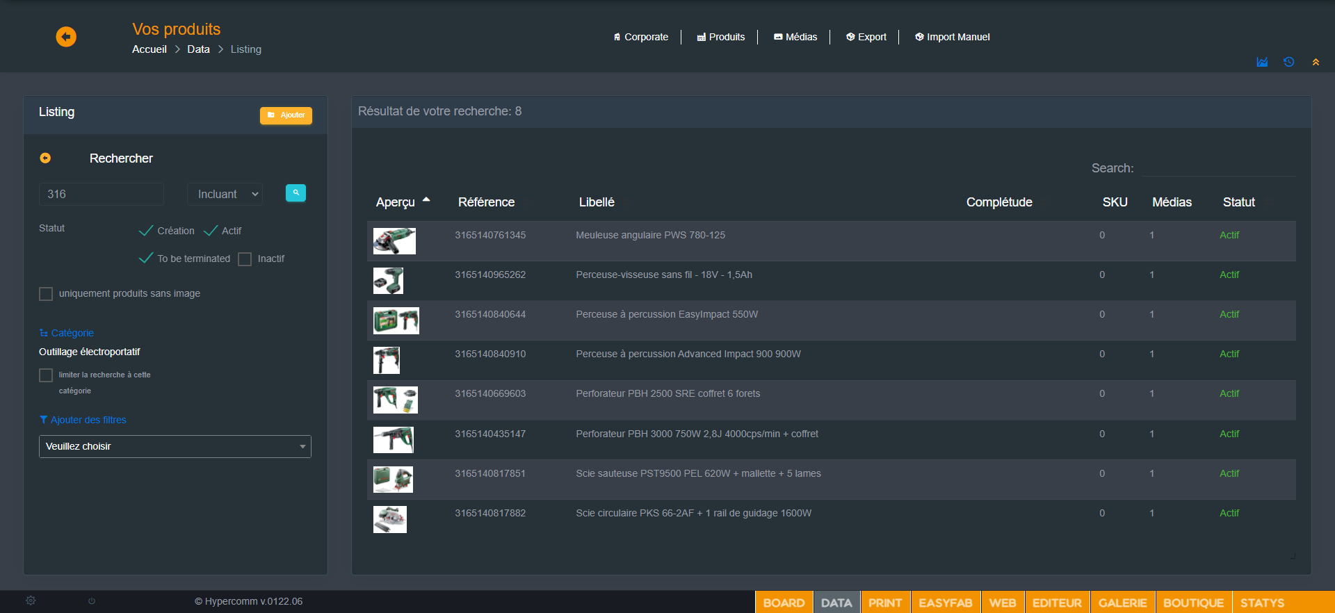 Fonction recherche base de données produits Hypercomm